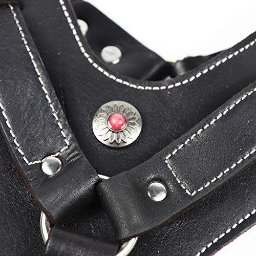 Peshouco Leather Dog Harness Handmade Genuine Leather Durable Strong Pet Harness With Adjustable Straps No Pull Easy Control Pet Vest 28" - 32" Chest For Medium Large Dogs Black Halloween Crafts #TOP5