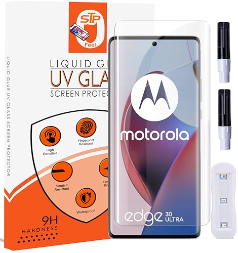 Image of STP FEEL (2 Pack UV Tempered Glass Screen Protector For Motorola Edge 30 Ultra (6.7 Inch) Full Adhesive UV Glue Curved Edge to Edge Case Friendly HD Clarity with easy installation kit