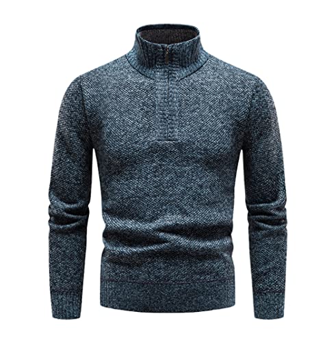 Pull tricoté homme à demi-fermeture éclair coupe décontractée gris bleu taille M
