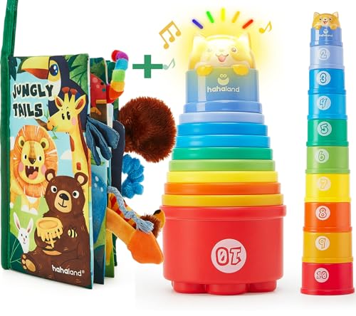 Image of hahaland Baby Sensory Book & 10 Pcs Baby Stacking Cups