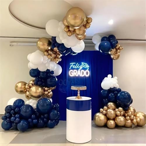 Image of 100pcs Navy Blue Balloons, Helium Quality 12 inch Dark Blue Latex Party Balloons for Birthday, Graduation, Christmas, Father's Day Party Decor (66ft Ribbons)