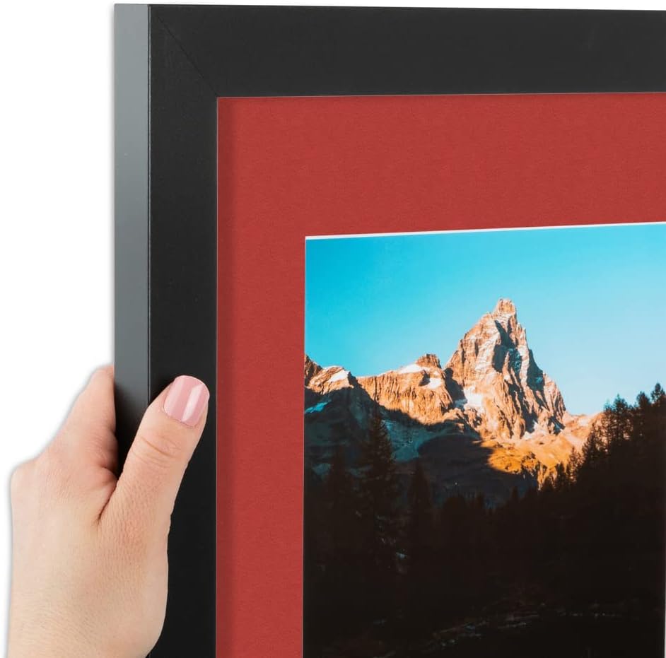 ArtToFrames 11x14 inch Satin Black Picture Frame with 2 Inch Single Deep Red Mat, SingleMat-FRBW26079-11x14-1459