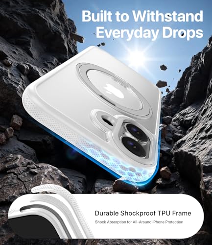 Image of for iPhone 17 Case, Compatible with MagSafe, Slim Shockproof Military-Grade Rugged Protective Case with Stand, Camera Control, Comfort Grip (B-White, iPhone 17)