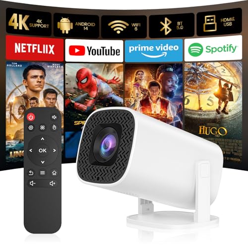 Mini Projector with Bluetooth, Support 4K Support 130" Screen Movie Projector with Auto Focus & Keystone, 5G+2.4G WiFi 6 Connection Video Projector Compatible with Smartphone Laptop