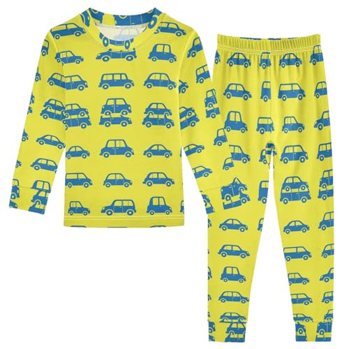 Pajama Sets Long Sleeve Blue Cars on Yellow Soft Comfy Sleepwear 2 Piece PJS 3-8T