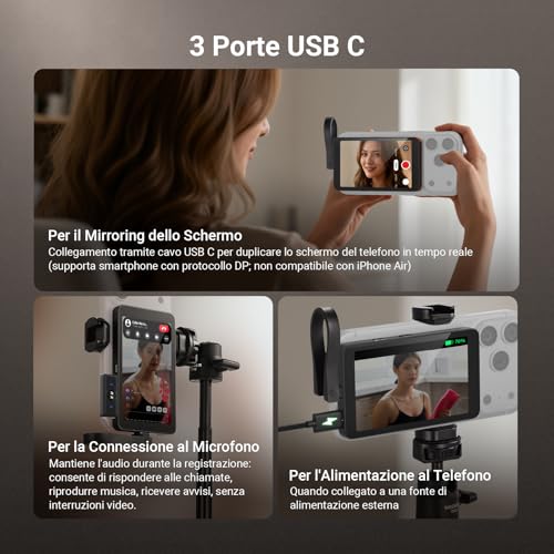 Image of NEEWER Basics 4 inch Magnetic Vlog Selfie Monitor Screen, 4K 120fps Wired Recording, Back Camera Monitor with Remote for TikTok Video Streaming, Only Compatible with iPhone 17 16 15 Series, M4C