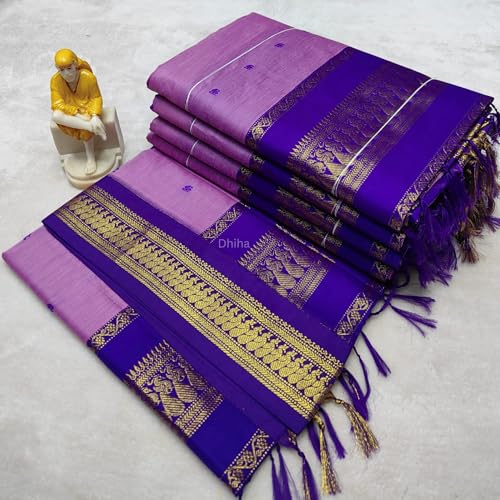 Image of DHIHA Gadwal Cotton Saree for Women | Pure Kalyani Cotton Saree with Zari Border Tassels & Blouse | Kanjivaram Linen Silk | Handloom Weave