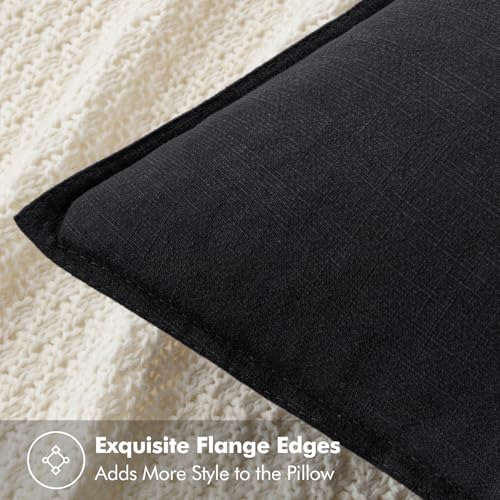 Image of MIULEE Decorative Linen Euro Sham Pillow Covers 28x28 Inch Black Boho Farmhouse Neutral Couch Throw Pillows for Halloween Bed Pack of 2 Accent Modern Pillowcase Sofa Livingroom Home Decor