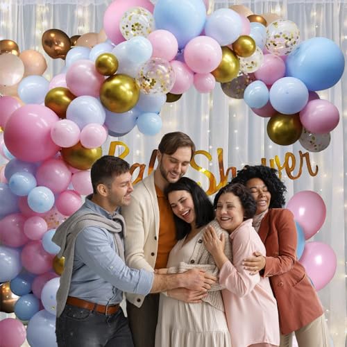 Image of Party Propz Baby Shower Decorations Kit - 48 Pcs Baby Shower Balloons Decoration Kit with Net Curtain, Fairy Lights & Banner, Mom To Be Decoration Items Set, Baby Decoration (Latex, Cardstock)
