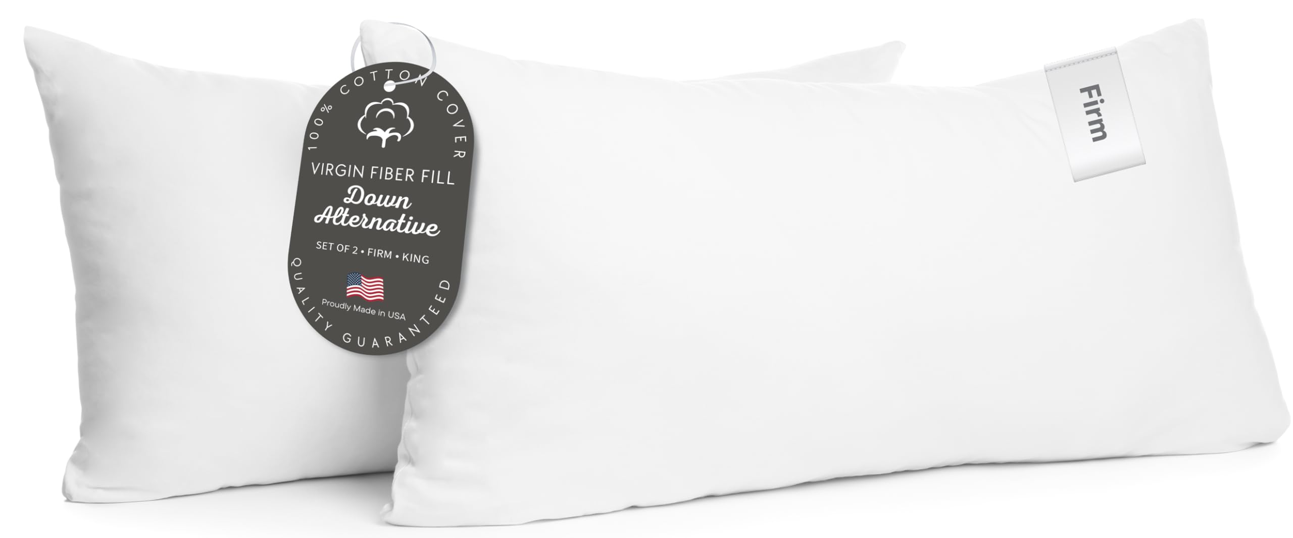 100% Cotton Luxury Hotel Pillows King Size Set of 2, Cooling Hypoallergenic Down Alternative Pillows for Sleeping, Firm Support for Side & Back Sleepers, Made in USA, 36" x 20"