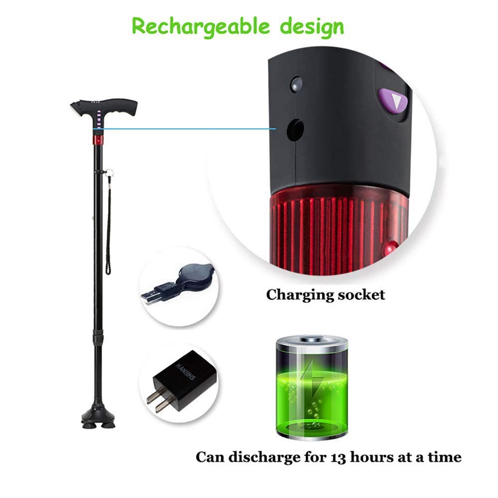 Bastones Plegables Inteligentes, Andador Inteligente multifunción para Personas Mayores con luz de Advertencia de Seguridad Bastón Extensible Muletas portátiles para Hombres y muje
