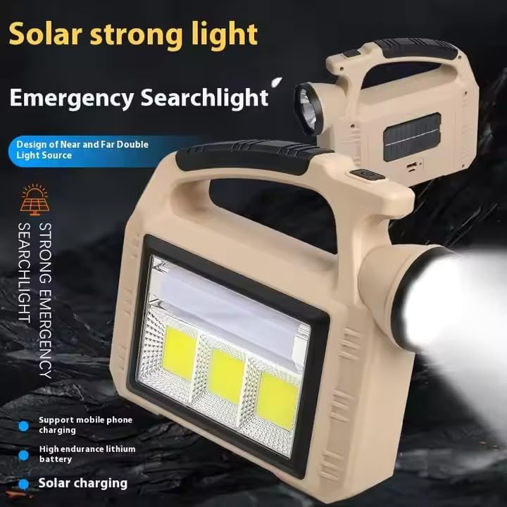 MIXEN Multifunctional Solar Portable Light, USB Rechargeable LED Flashlight with Side Light, Floodlight&Spotlight Solar Camping Flashlight with Work Lights USB Rechargeable Handheld 4