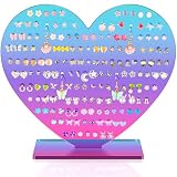 NiHome Heart-Shaped Acrylic Earring Holder Stand for Studs & Dangles, Romantic Jewelry Organizer, Vanity Dresser or Boutique Decorative Display Holds 75-80 Pairs with 171 Holes (Blue to Pink Gradient)