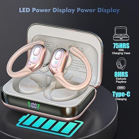 HAOYUYAN Auriculares inalámbricos Bluetooth 5.4 Over-Ear, cancelación de Ruido, Impermeables IPX7, Pantalla LED de batería, 75h de reproducción, para Deportes y Entrenamientos - Oro Rosa