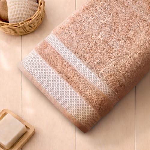Image of Spaces 100% Cotton Towels for Bath | Towels for Bath Large Size | Bath Towel - Soft & Quick Dry | 600 GSM | 1 Piece Bath Towel for Men /Women | Hygro Collection | 75 cms x 150 cms - Light Brown