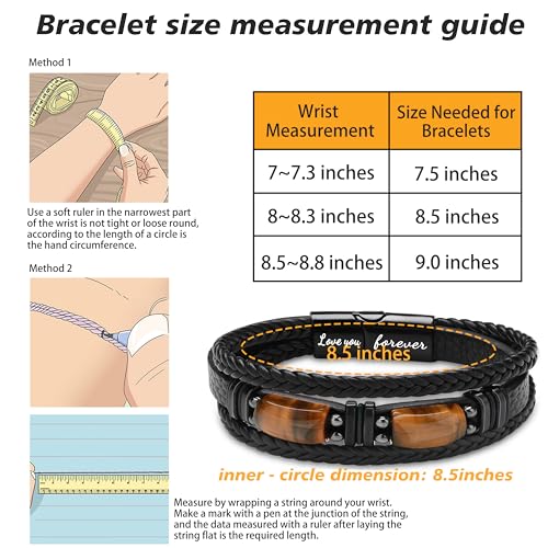 𝐔𝐧𝐢𝐪𝐮𝐞 𝐆𝐢𝐟𝐭𝐬 for Men 𝐋𝐞𝐚𝐭𝐡𝐞𝐫 𝐁𝐫𝐚𝐜𝐞𝐥𝐞𝐭 𝐟𝐨𝐫 𝐌𝐞𝐧 Dad Boyfriend Son Grandson Brother Love You Forever Tiger Eye Stone Father's Day Birthday Anniversary Christmas Black Jewelry 7.5/8.5/9 Inches3