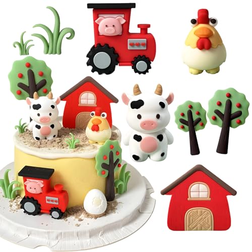 Tractor Cake Decorations, Farm Cake Topper Set with Farm Ani