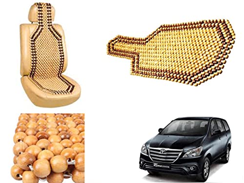 Image of Car Bead Seat Wooden Beads Cushion Cover Pad for Toyota Innova 2013 2015, Acupressure Sitting Seat Cover | Cream Color - Pack of 1