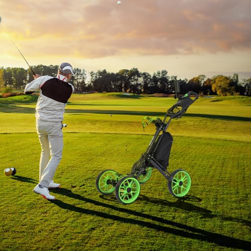 DRUIDS Carrinho de golfe de 4 rodas, carrinho de golfe fácil de dobrar, carrinho de golfe ajustável