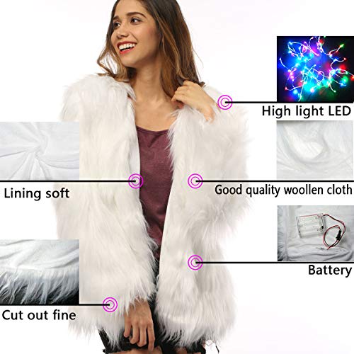 Sztopfocus Led Fur Jacket For Women - Men Neon Light Up Coat White Glow Faux Fur Costume For Halloween Christmas Edc Rave Party Burning Man Outfit Clothing #TOP4