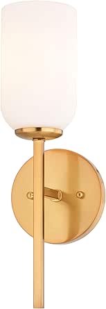 VAXCEL Shelby 1-Light 5.25 inch Wide Natural Brass Gold Transitional Bathroom Vanity Lighting Fixture, Frosted White Opal Glass Shade, Dimmable, LED Compatible, Wall Mounted Metal Sconce