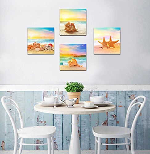 Sechars Seashell Canvas Wall Art For Bathroom Starfish On Beach Landscape Pictures Paintings #TOP1