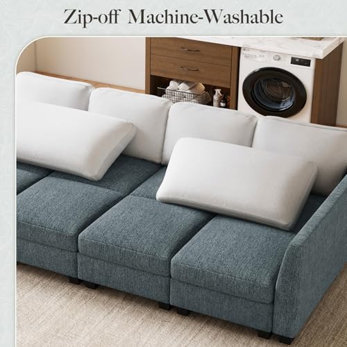 Image of Belffin Modular Cloud Sleeper Sofa Bed with Deep Seat Cloud Sectional Couches for Living Room. Blue Grey Couch