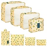 Coolzon Organizador de Equipaje,8 en 1 Set de Organizadores de Viajes Impermeable Organizador de Maleta Bolsa,Cubos de Embalaje Para Ropa, Cosméticos, Ropa Interior,Amarillo