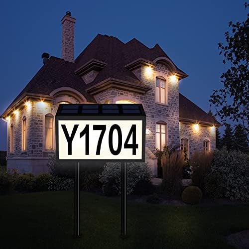 EWU Lighted House Numbers for Outside Solar Powered Waterproof Address Sign Led Light Wall Mounted or Inserted with Stakes for Yard Outdoor Street Wall