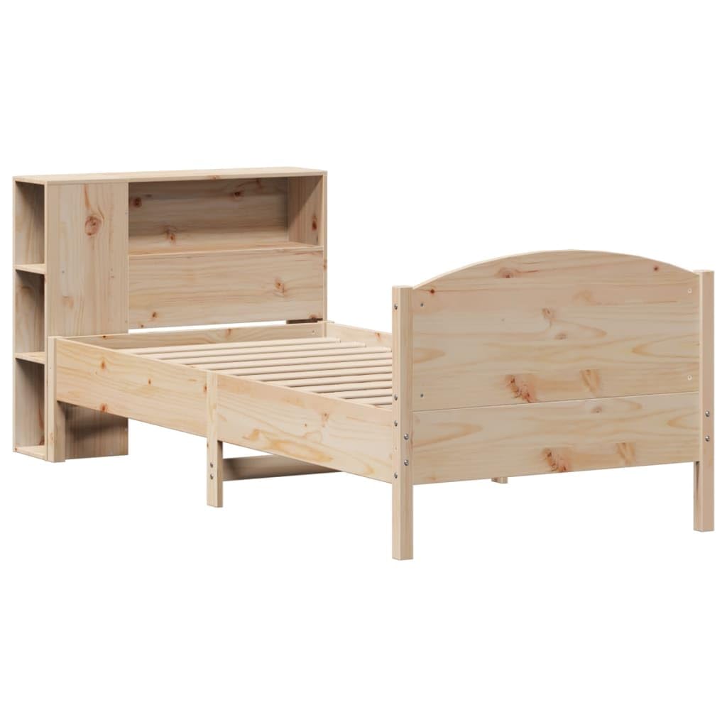 lite drewno sosnowe z regałem na książki 75x190 cm Brąz | Łóżko sosnowe z regałem 75x190 cm, drewniane łóżko z półkami, bez materaca, stelaż lity