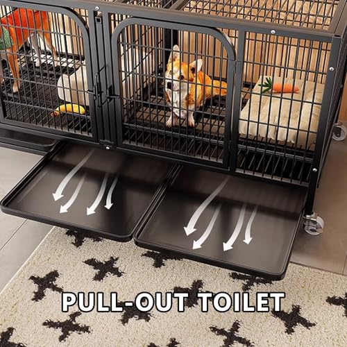Recinto per cani da esterno con due porte, ruote girevoli, design impilabile, resistente acciaio al carbonio