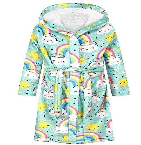 Boys Girls Bathrobes, Toddler Kids Hooded Robes Plush Soft Coral Fleece Pajamas Sleepwear for Girls Boys 1-15Years (3-5T, C-H)