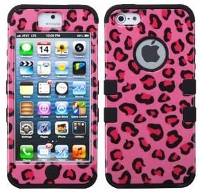 ECOZ 3 layer hybrid animal print hard case for Apple iPhone SE / 5 / 5S (Pink Black Cheetah Spots)