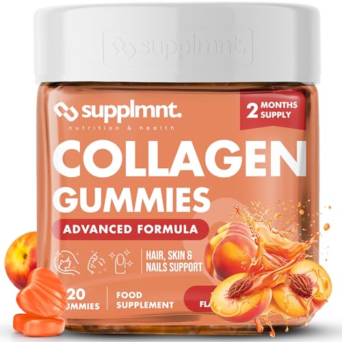 Supplmnt. Marine Collagen Gummies, Hydrolysed Collagen Peptides w/Biotin, Hyaluronic Acid & Vitamin C, Collagen Supplements for Women & Men, Collagen for Skin, Hair & Nails (One Size, Peach)