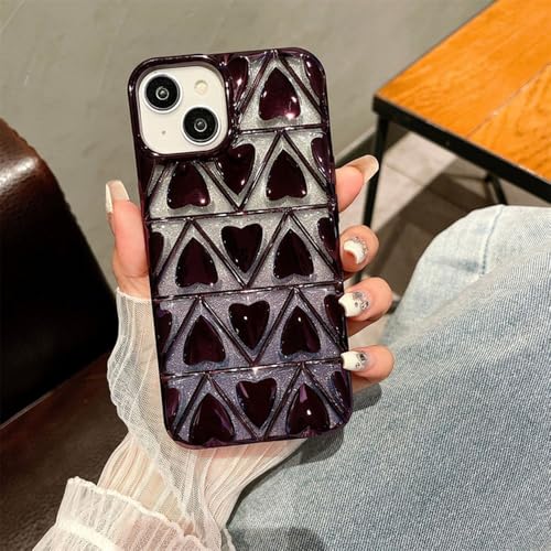 Coque pour iPhone 13 Pro idée cadeau motif amour cœur paillettes violet