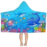 Bonsai Tree Blue Sea World Hooded Beach Towel for Kids, Cute Bath Towel with Hood, Boy Microfiber Super Absorbent Soft Poncho Bathrobe for Swin Pool 30”x50”