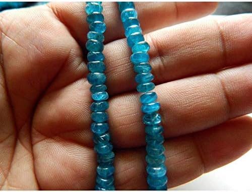 Apatite Beads, Neon Blue Apatite Rondelles, Plain Rondelles, 5mm to 9mm Beads, 18 Inch Strand, 140 Pieces Approx