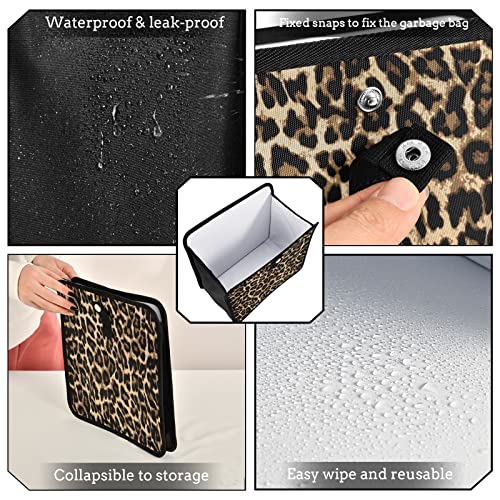 Image of Leopard Print Car Trash Can, Foldable Hanging Car Trash Bag, Small Waterproof Car Accessories Garbage Bin Cheetah