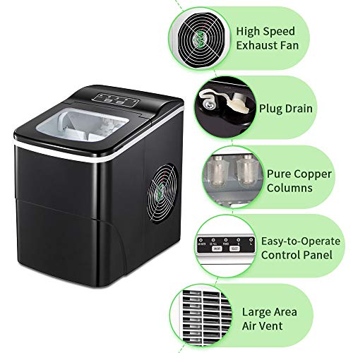 AGLUCKY Counter top Ice Maker Machine,Compact Automatic Ice Maker,9 Cubes Ready in 6-8 Minutes,26lbs/24hrs,Portable Ice Cube Maker with Ice Scoop and Baskets - Thumbnail 7