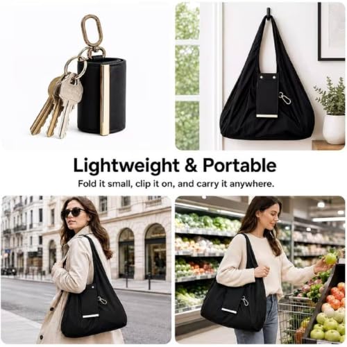 Image of Foldable Reusable Shopping Bag with Portable Storage Pouch, Large Capacity Lightweight Eco-Friendly Grocery Tote Bag for Travel, Daily Shopping & Everyday Use