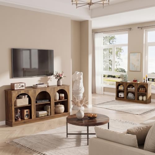 Image of Tribesigns Farmhouse Console Table Set of 2, Extra Long Entryway Table with 3 Tier Storage, Wooden Rectangular Sofa Table Behind The Couch for Entrance, Hallway, Living Room, Brown
