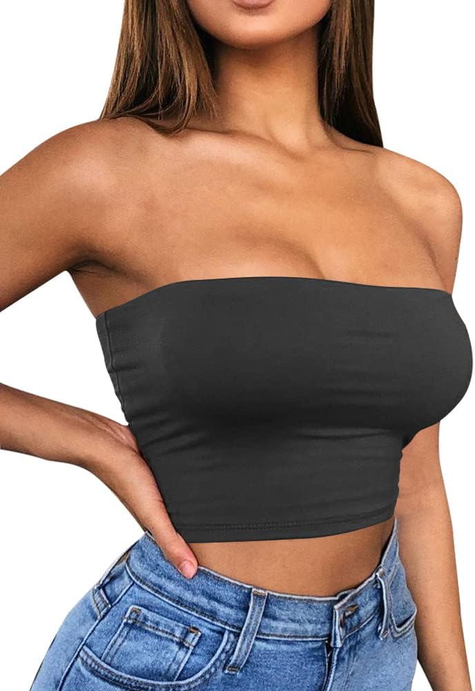 LCNBA Women's Basic Tube Crop Top Sleeveless Strapless Sexy Crop Top