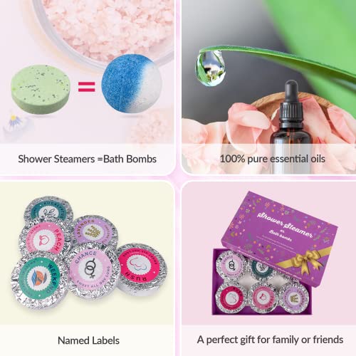 Shower Steamers, 6 Pack Mini Shower Bombs Gift Set: Eucalyptus, Lavender, Peach & 3 Popular Perfume Scents With Organic Natural Essential Oils For Relaxing Stress, Gift For Mother's Day #TOP2