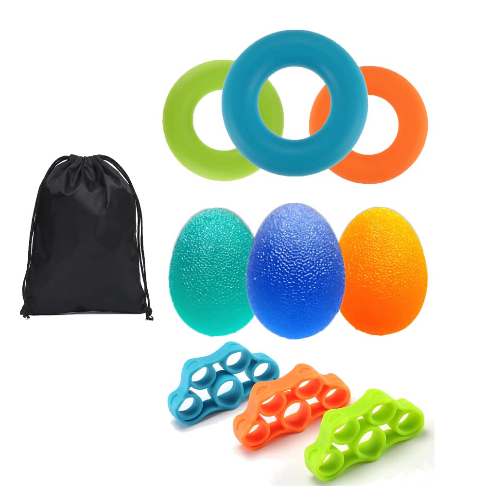 Beauenty 3 Pcs Hand Grip Strengthener 3 Pcs Finger Exerciser and 3 Pcs Hand Balls for Exercise, Hand Exerciser Grip Strengthener Finger Strength Trainer for Relieve Wrist Thumb Pain Stress Climbing