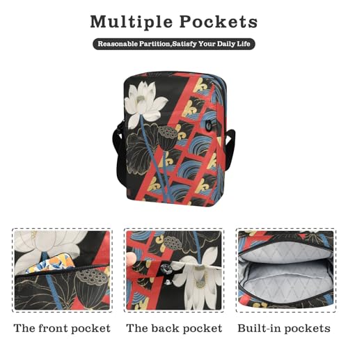 messenger bag for men men shoulder bag Purse Bag Adjustable Strap for School School- flower Japanese2