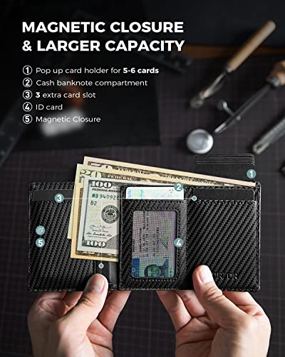 Mens Wallet for Apple AirTag - Genuine Leather Minimalist Pop up Smart Wallet for Men, Air Tag Holder, Slim RFID, Modern Mens Wallet (AirTag Not Included)2