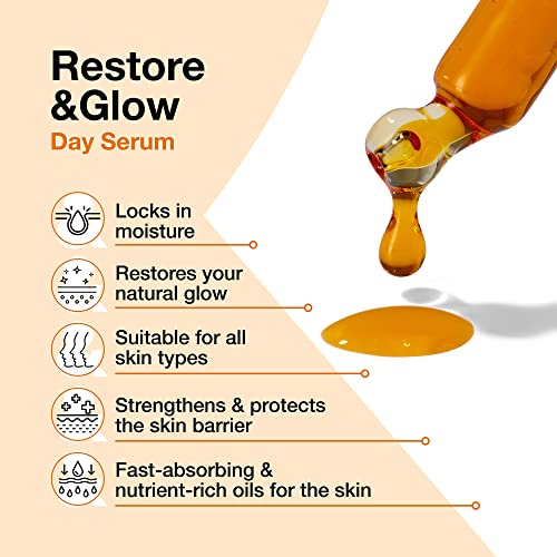 Love & Pamper RESTORE & GLOW, Plant Powered Hydrating Day Serum, Vitamin C, Q10, Buriti & Rose-hip Oil. Brightens - Image 3