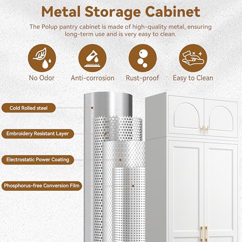 Image of Polup Kitchen Pantry Cabinet, 86 Inch Tall Metal Storage Cabinet, Food Pantry cabinets with Doors and Shelves, White Storage Cabinets for Living, Dining, Office, Bathroom, Garage, Assembly Required