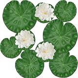 SKIPTHYBER 9 Stück Seerosen Künstlich, Schwimmende Blumen, Künstliche Seerosen, Teichpflanzen Künstlich, Teichdeko, Seerose Miniteich, Seerose Künstlich für Fischteich Aquarium Garten Teich Terrasse