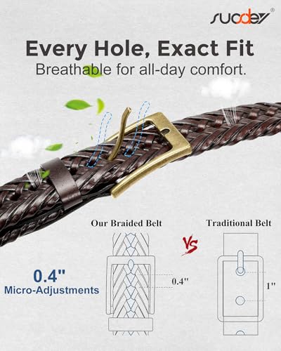 SUOSDEY Braided Genuine Leather Belt for Men, 1.2" Width Men’s Casual Woven Leather Belt for Jeans Pants3